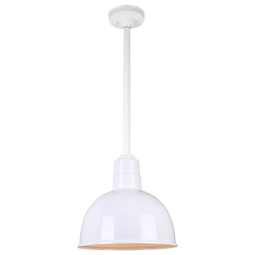 Hi-Lite 10" Deep Bowl Shade Stem-Hung Pendant - 24" Long Stem - 120V - White