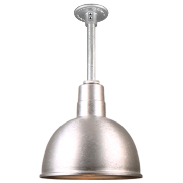 Hi-Lite 10" Deep Bowl Shade Stem-Hung Pendant - 12" Long Stem - 120V - Galvanized Steel