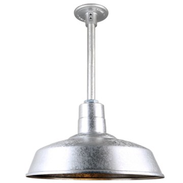 Hi-Lite 14" Classic Shade Stem-Hung Pendant - 12" Long Stem - 120V - Galvanized Steel