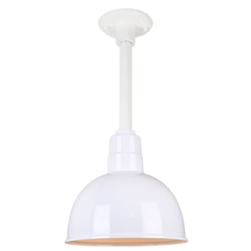 Hi-Lite 10" Deep Bowl Shade Stem-Hung Pendant - 12" Long Stem - 120V - White