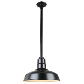 Hi-Lite 14" Classic Shade Stem-Hung Pendant - 24" Long Stem - 120V - Black