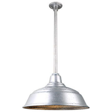 Hi-Lite 17" Curved Shade Stem-Hung Pendant - 24" Long Stem - 120V - Galvanized Steel