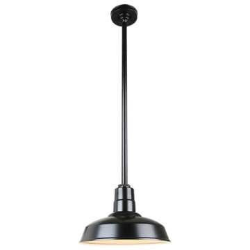 Hi-Lite 14" Classic Shade Stem-Hung Pendant - 36" Long Stem - 120V - Black