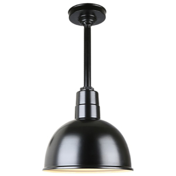 Hi-Lite 10" Deep Bowl Shade Stem-Hung Pendant - 12" Long Stem - 120V - Black
