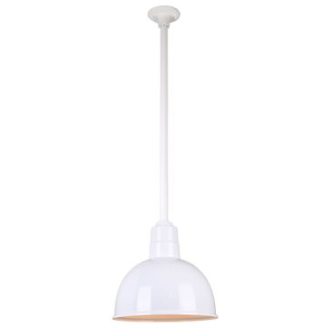 Hi-Lite 10" Deep Bowl Shade Stem-Hung Pendant - 36" Long Stem - 120V - White