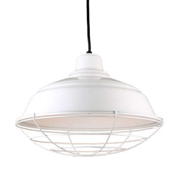 Hi-Lite 17" Curved Shade Cord-Hung Pendant w/ Wire Guard - 120V - White