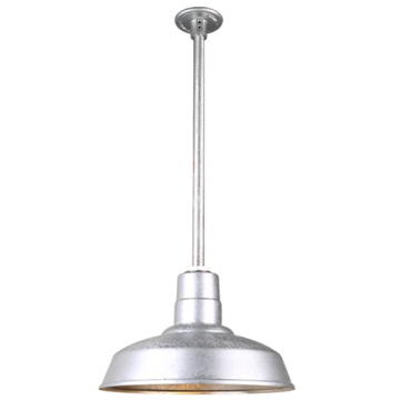Hi-Lite 14" Classic Shade Stem-Hung Pendant - 24" Long Stem - 120V - Galvanized Steel