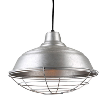 Hi-Lite 17" Curved Shade Cord-Hung Pendant w/ Wire Guard - 120V - Galvanized Steel