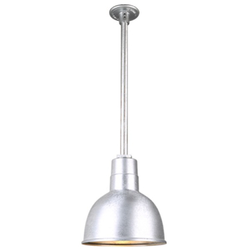 Hi-Lite 10" Deep Bowl Shade Stem-Hung Pendant - 36" Long Stem - 120V - Galvanized Steel