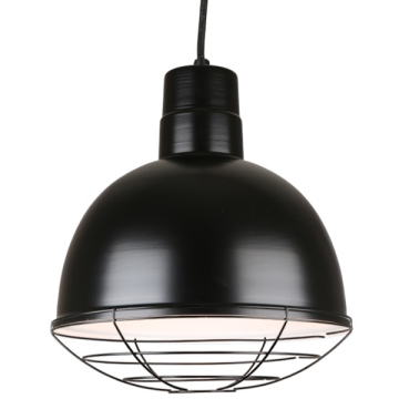 Hi-Lite 12" Deep Bowl Shade Cord-Hung Pendant w/ Wire Guard - 120V - Black