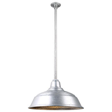 Hi-Lite 17" Curved Shade Stem-Hung Pendant - 36" Long Stem - 120V - Galvanized Steel