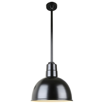 Hi-Lite 10" Deep Bowl Shade Stem-Hung Pendant - 24" Long Stem - 120V - Black