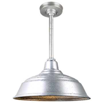 Hi-Lite 17" Curved Shade Stem-Hung Pendant - 12" Long Stem - 120V - Galvanized Steel