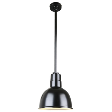 Hi-Lite 10" Deep Bowl Shade Stem-Hung Pendant - 36" Long Stem - 120V - Black