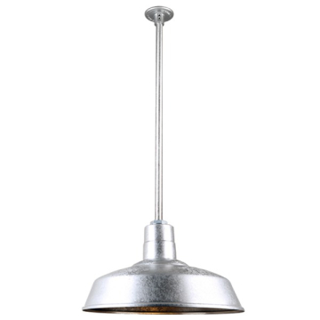 Hi-Lite 14" Classic Shade Stem-Hung Pendant - 36" Long Stem - 120V - Galvanized Steel