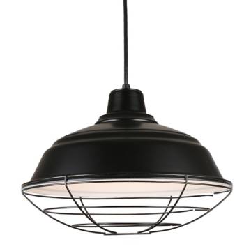 Hi-Lite 17" Curved Shade Cord-Hung Pendant w/ Wire Guard - 120V - Black