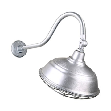 Hi-Lite 17" Curved Shade Gooseneck with Swivel Shade and Wireguard - 22" Small Loop Arm - 120V - Galvanized Steel