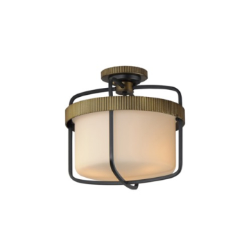 Maxim Lighting Ruffles 3-Light Semi-Flush Mount - 120V - Black / Antique Brass