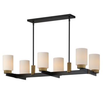 Maxim Lighting Ruffles 6-Light Linear Chandelier - 120V - Black / Antique Brass