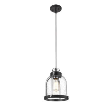 Z-Lite Burren 8.5" 1-Light Pendant - 120V - Matte Black / Chrome / Clear Seedy
