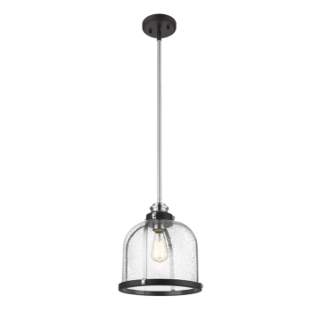 Z-Lite Burren 12" 1-Light Pendant - 120V - Matte Black / Chrome / Clear Seedy