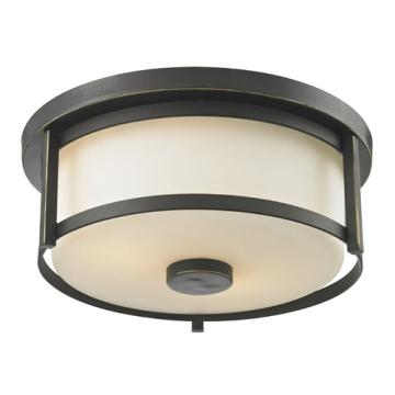 Z-Lite Savannah 11" 2-Light Flush Mount - 120V - Olde Bronze / Matte Opal