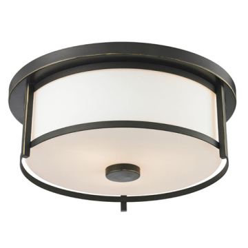 Z-Lite Savannah 14" 2-Light Flush Mount - 120V - Olde Bronze / Matte Opal