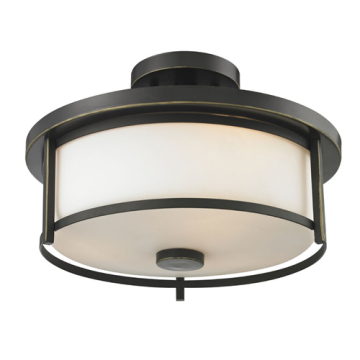 Z-Lite Savannah 14" 2-Light Semi-Flush Mount - 120V - Olde Bronze / Matte Opal