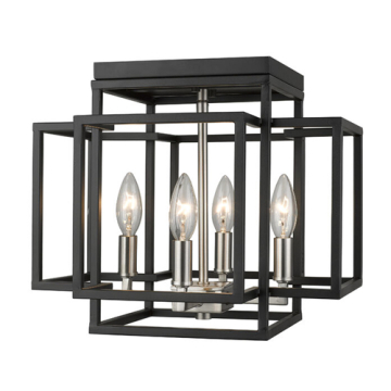 Z-Lite Titania 4-Light Flush Mount - 120V - Black / Brushed Nickel