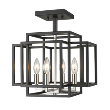 Z-Lite Titania 4-Light Semi-Flush Mount - 120V - Black / Brushed Nickel