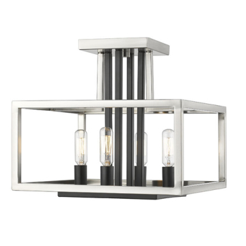 Z-Lite Quadra 4-Light Semi-Flush Mount - 120V - Brushed Nickel / Black