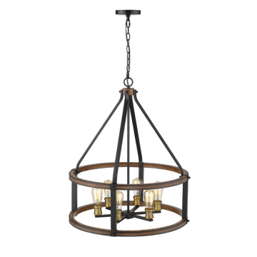 Z-Lite Kirkland 6-Light Drum Chandelier - 120V - Rustic Mahogany