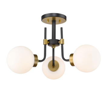 Z-Lite Parsons 3-Light Semi-Flush Mount - 120V - Matte Black / Olde Brass