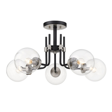 Z-Lite Parsons 5-Light Semi-Flush Mount - 120V - Matte Black / Brushed Nickel