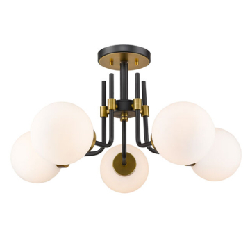 Z-Lite Parsons 5-Light Semi-Flush Mount - 120V - Matte Black / Olde Brass