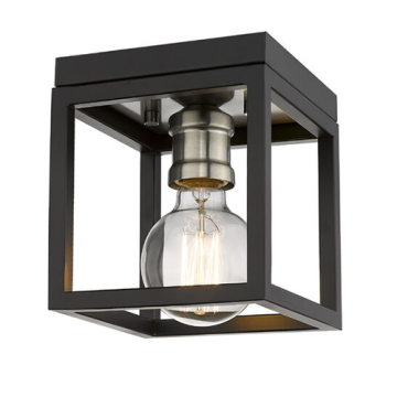 Z-Lite Kube 1-Light Flush Mount - 120V - Matte Black / Brushed Nickel