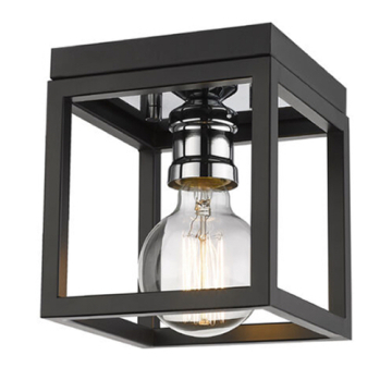 Z-Lite Kube 1-Light Flush Mount - 120V - Matte Black / Chrome