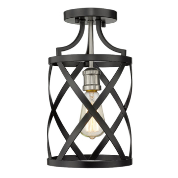 Z-Lite Malcalester 1-Light Flush Mount - 120V - Matte Black / Brushed Nickel