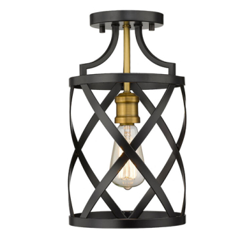 Z-Lite Malcalester 1-Light Flush Mount - 120V - Matte Black / Olde Brass