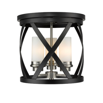 Z-Lite Malcalester 3-Light Flush Mount - 120V - Matte Black / Brushed Nickel