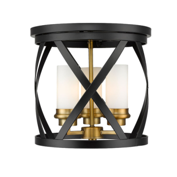 Z-Lite Malcalester 3-Light Flush Mount - 120V - Matte Black / Olde Brass
