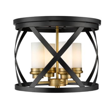 Z-Lite Malcalester 4-Light Flush Mount - 120V - Matte Black / Olde Brass