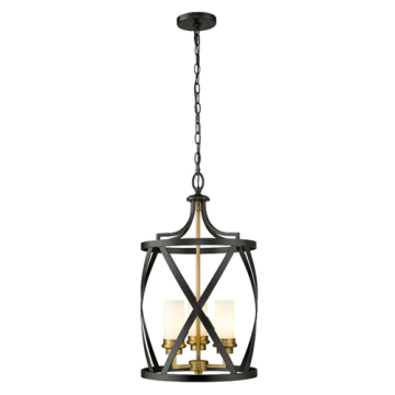 Z-Lite Malcalester 3-Light Pendant - 120V - Matte Black / Olde Brass