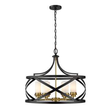 Z-Lite Malcalester 6-Light Chandelier - 120V - Matte Black / Olde Brass