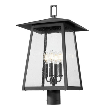 Z-Lite Rainer 4-Light Outdoor Round Post Mount Fixture - 120V - Black