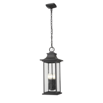 Z-Lite Tiberius 4-Light Outdoor Chain Mount Ceiling Fixture - 120V - Black / Clear Seedy