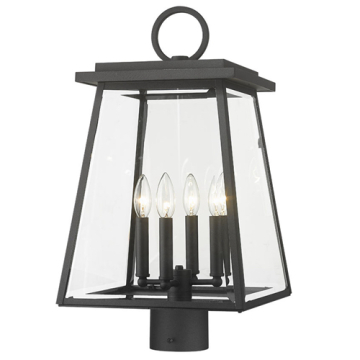 Z-Lite Broughton 4-Light Outdoor Round Post Mount Fixture - 120V - Black / Clear Beveled
