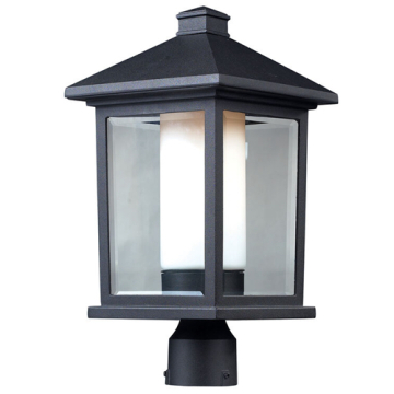 Z-Lite Mesa 1-Light Large Outdoor Post Mount Fixture - 120V - Black / Clear Beveled / Matte Opal