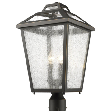 Z-Lite Bayland 3-Light Large Outdoor Round Post Mount Fixture - 120V - Oil Rubbed Bronze / Clear Seedy