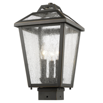 Z-Lite Bayland 3-Light Medium Outdoor Square Post Mount Fixture - 120V - Oil Rubbed Bronze / Clear Seedy